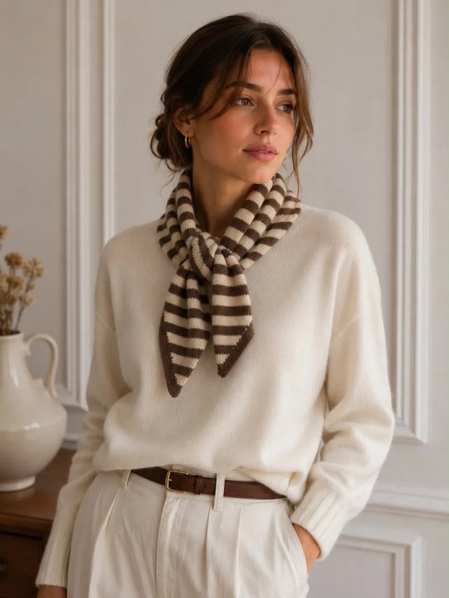Striped Knit Triangle Scarf