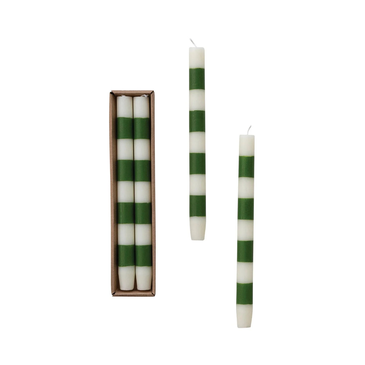 Green Striped Unscented Taper Candles