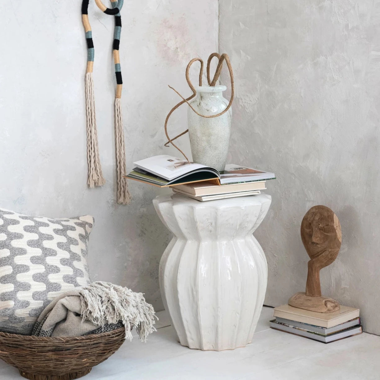 Sculpted Stoneware Side Table