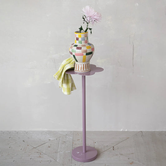 Hand-Painted Check Pattern Stoneware Vase