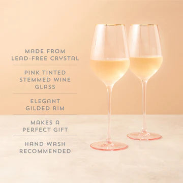 Rose Crystal Gold-Rimmed White Wine Glasses - Set of 2
