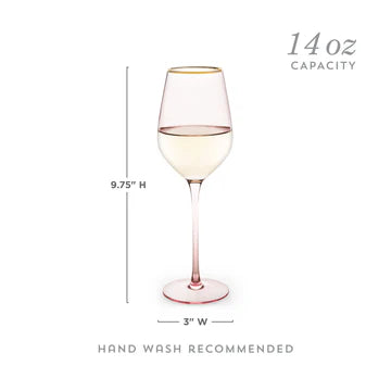 Rose Crystal Gold-Rimmed White Wine Glasses - Set of 2