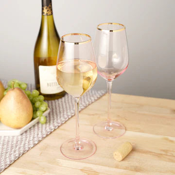 Rose Crystal Gold-Rimmed White Wine Glasses - Set of 2