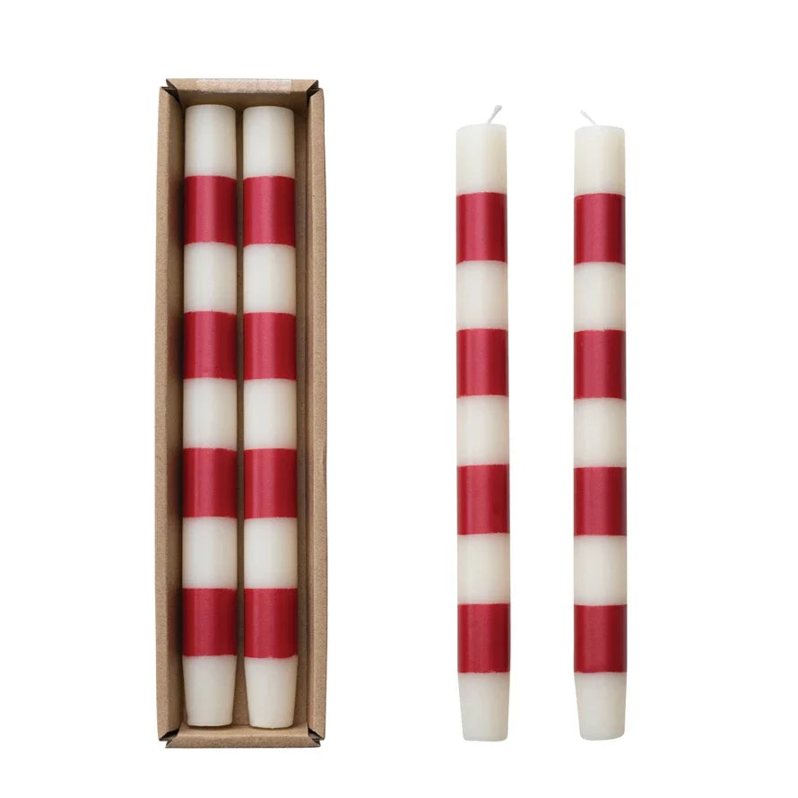 Red Striped Unscented Taper Candles
