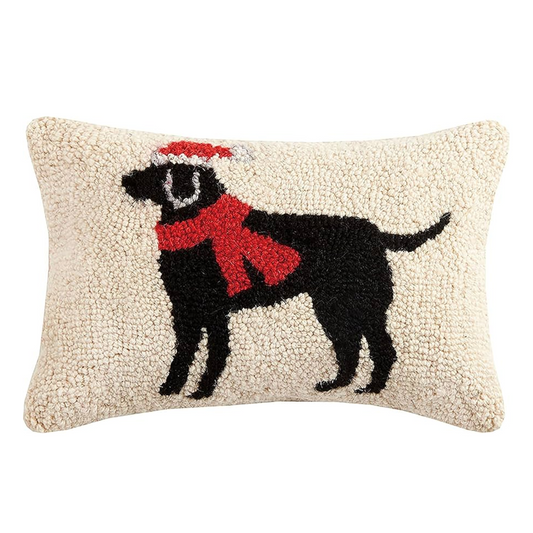 Festive Black Lab Hook Pillow