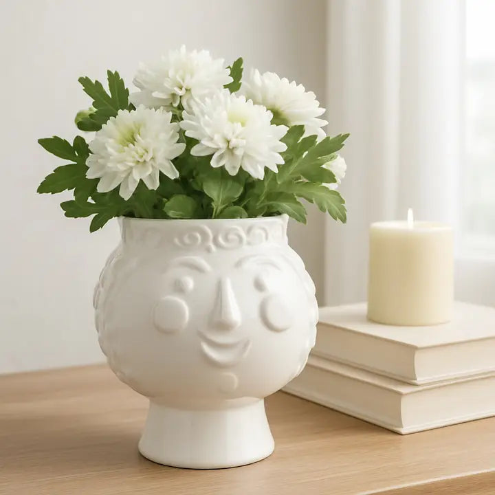 White Ceramic Grandma Face Pot