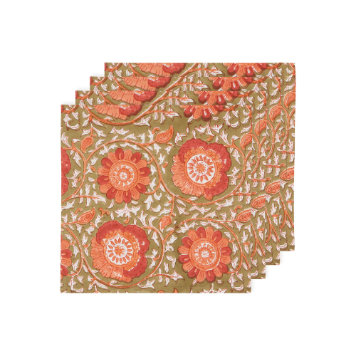 Zinnia Block-Print Napkins - Set of 4