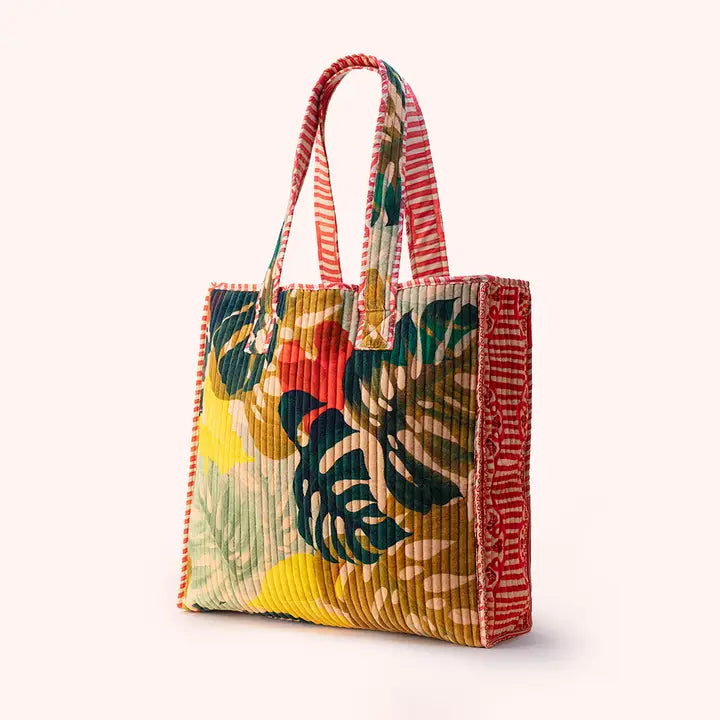 Exotic Leaves Quilted Velvet Tote Bag