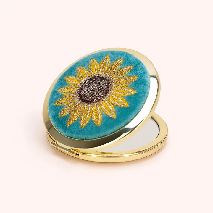 Sunflower Embroidered Compact Mirror