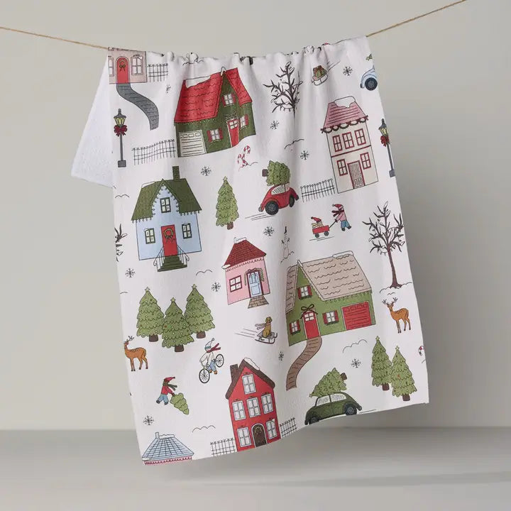 Geometry Winter Village Tea Towel