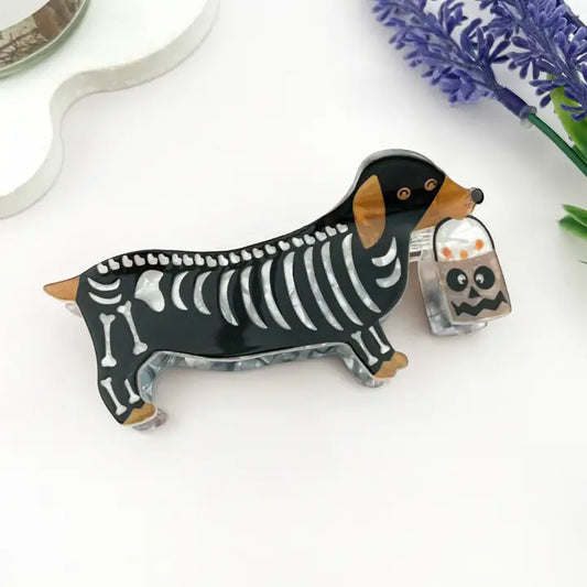 Halloween Skeleton Dachshund Hair Claw Clip