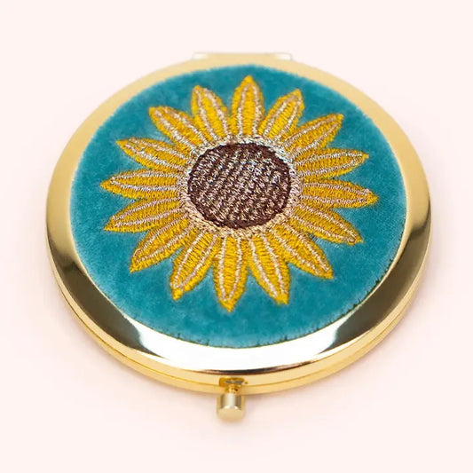 Sunflower Embroidered Compact Mirror