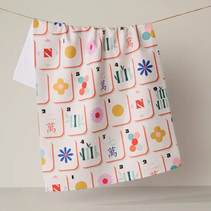 Geometry Tile Toss Tea Towel - Mahjong