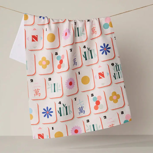 Geometry Tile Toss Tea Towel - Mahjong