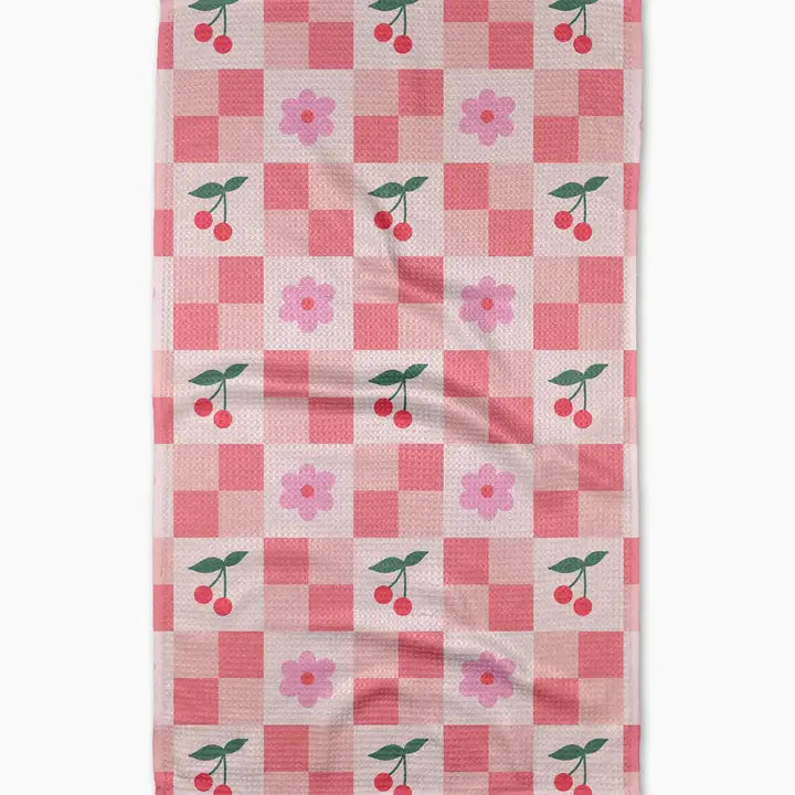 Geometry Floral and Cherries Tea Towel