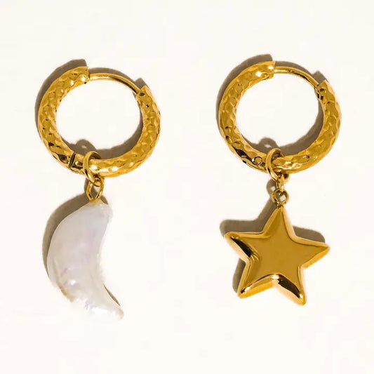 Tillyn 18K Gold Non-Tarnish Mismatch Moon and Star Earring