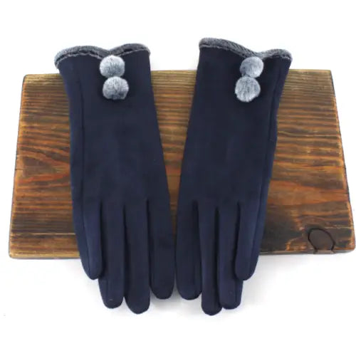 Suede Gloves with Mini Poms