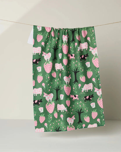 Strawberry Cows Tea Towel by Geometry