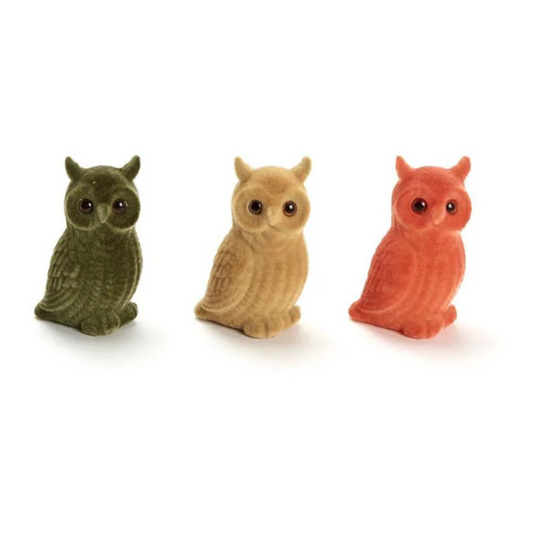 Mini Flocked Owl Trio