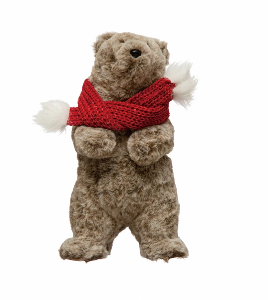 Faux Fur Standing Bear with Scarf SM