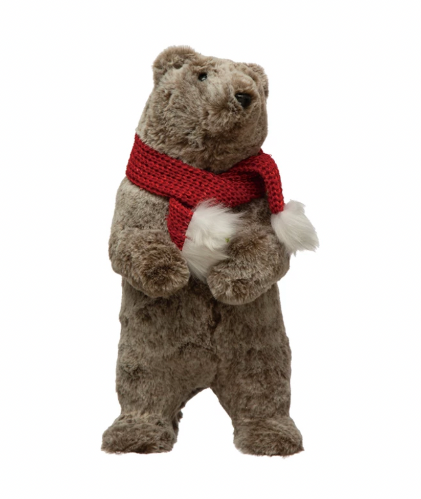Faux Fur Standing Bear with Scarf LG