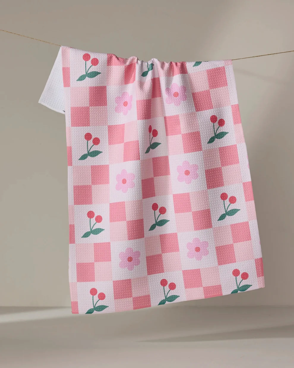 Geometry Floral and Cherries Tea Towel