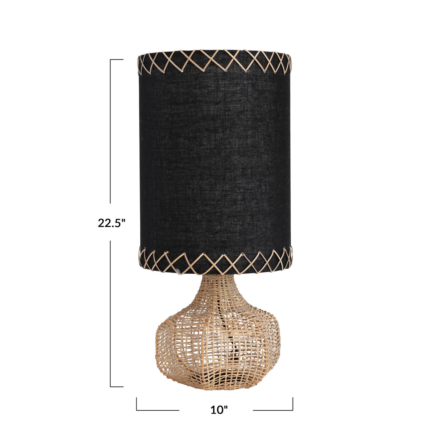 Woven Cane Lamp w/ Stitched Linen Shade