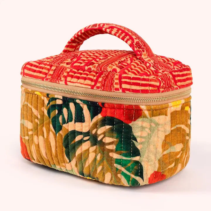 Exotic Leaves Quilted Velvet Vanity Case
