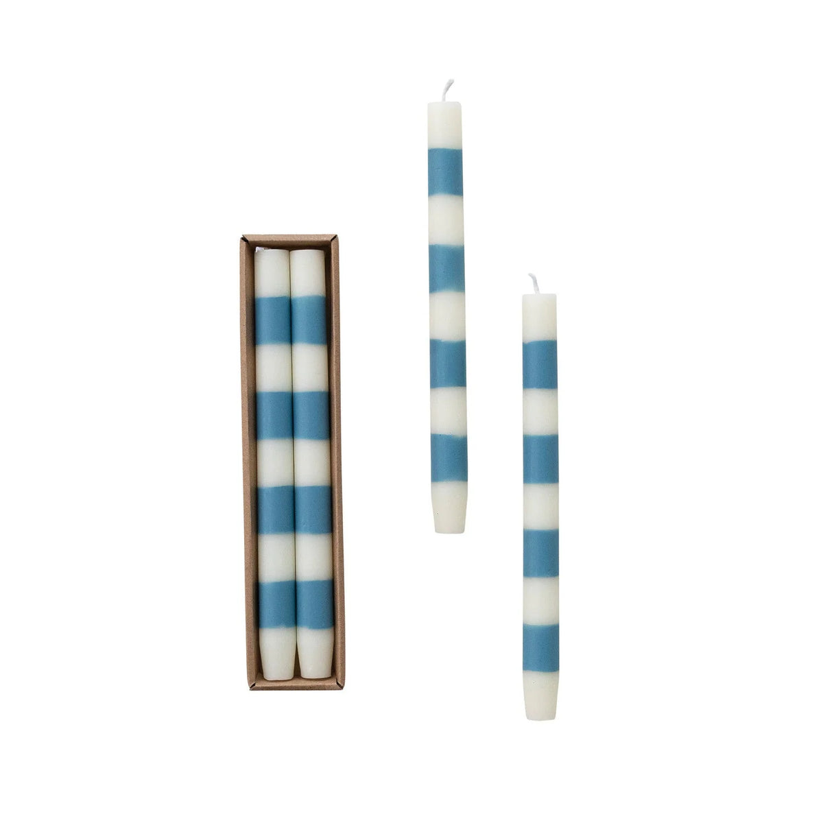 Blue Striped Unscented Taper Candles
