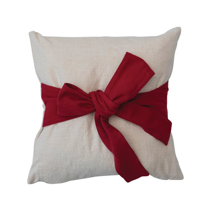 Cotton Throw Pillow with Velvet Bow