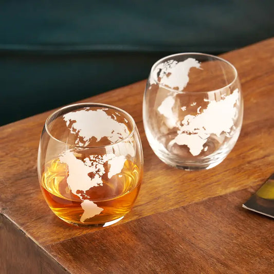 Globe Whiskey Tumblers - Set of 2