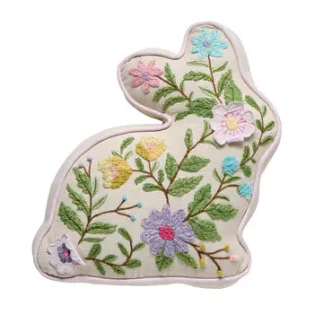 Floral Bunny Embroidered Pillow