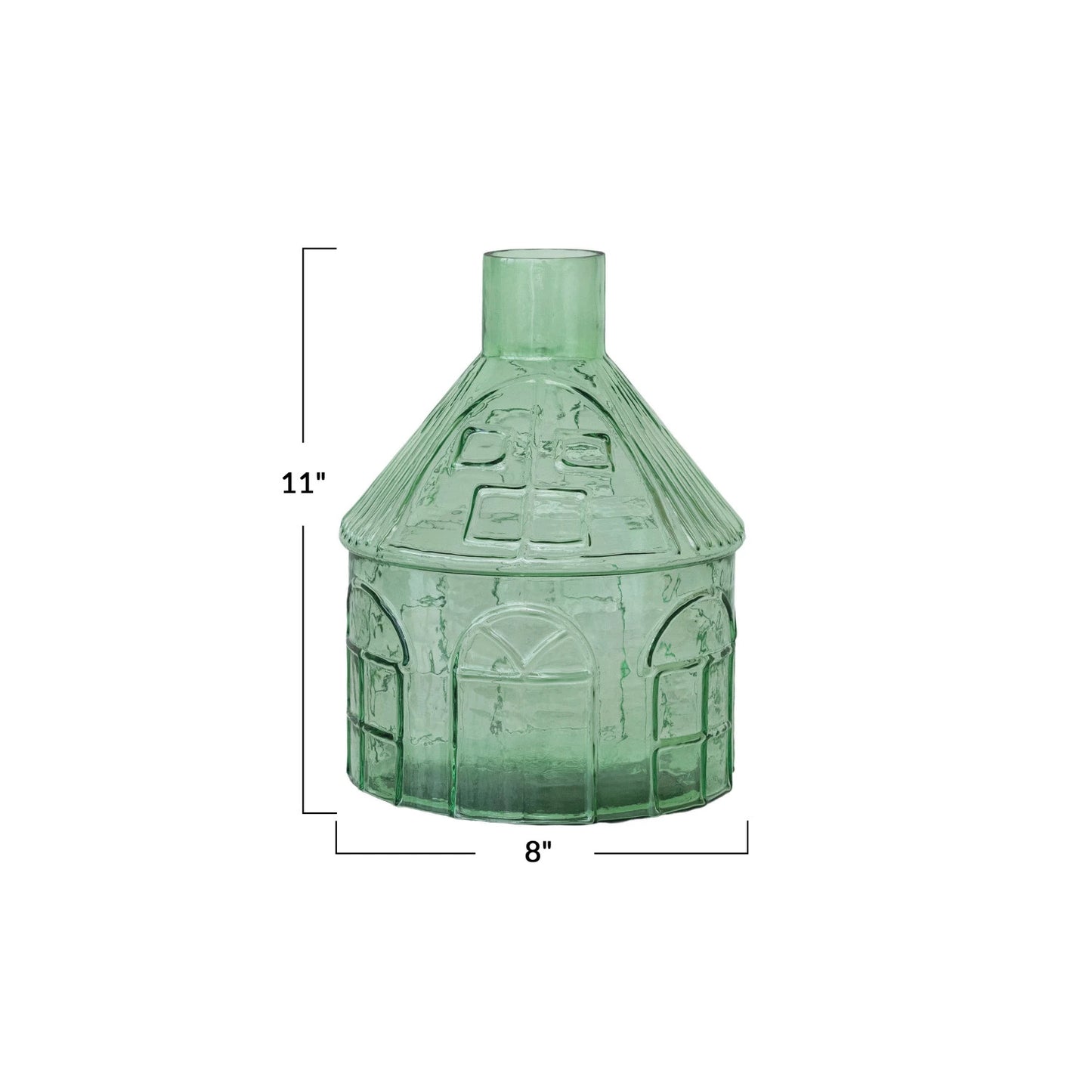 Light Green Pressed Glass House Shaped Vase