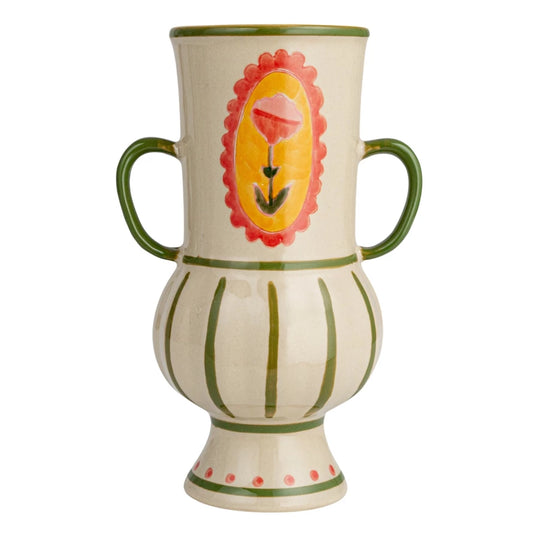 Hand-Painted Stoneware Flower Urn
