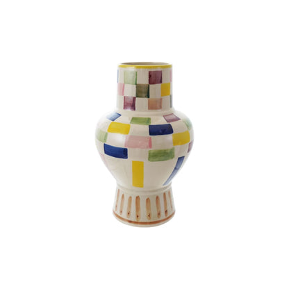 Hand-Painted Check Pattern Stoneware Vase