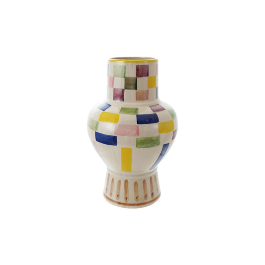 Hand-Painted Check Pattern Stoneware Vase