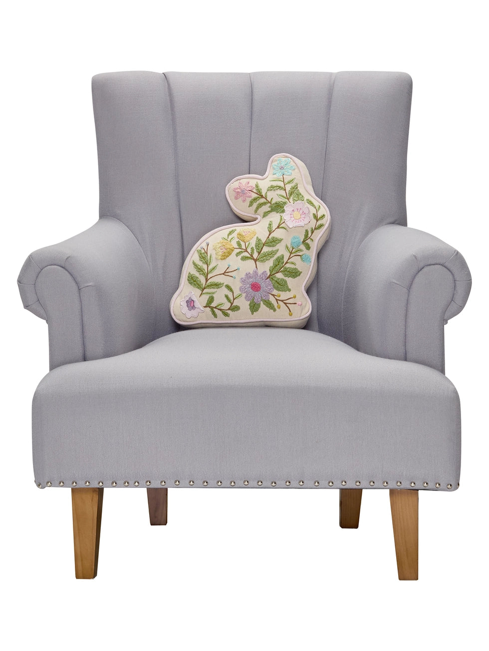 Floral Bunny Embroidered Pillow