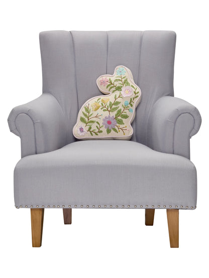 Floral Bunny Embroidered Pillow