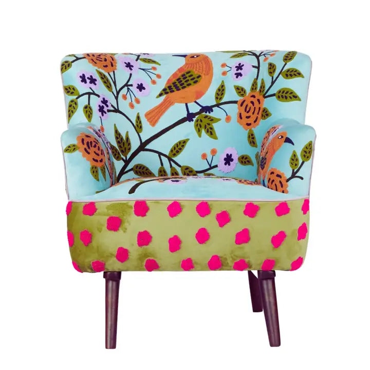 Floral & Birdie Embroidered Chair