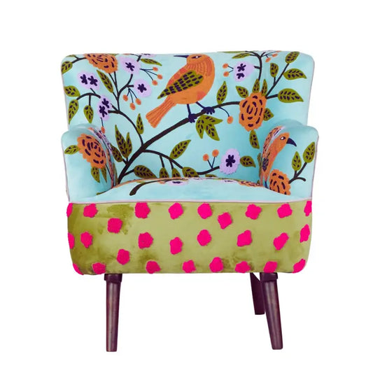 Multi Floral Embroidered Hand- Made Wood Square Chair