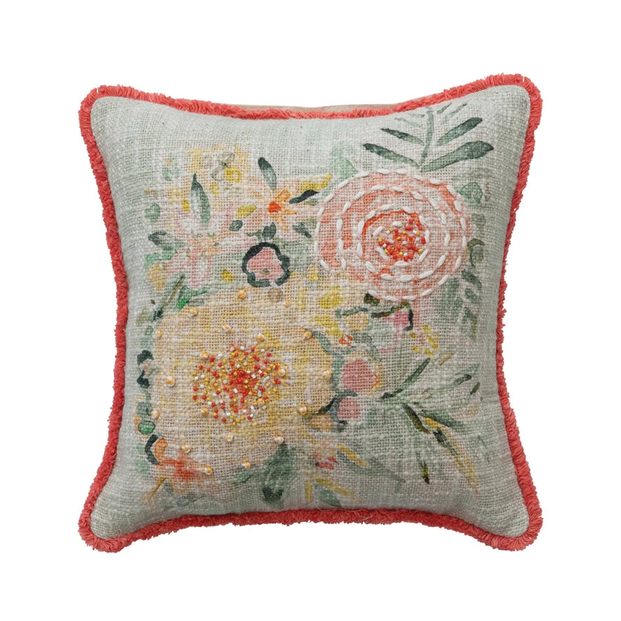 Cotton Slub Floral Pillow