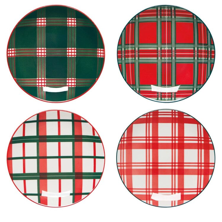 Holiday Plaid Appetizer Plates - Set of 4