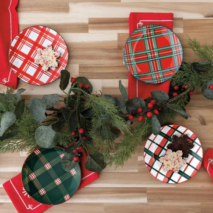 Holiday Plaid Appetizer Plates - Set of 4