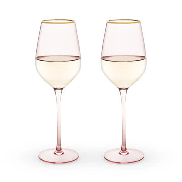 Rose Crystal Gold-Rimmed White Wine Glasses - Set of 2