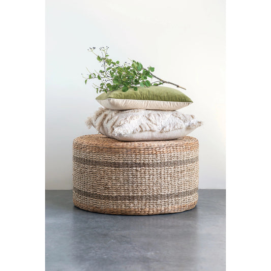 Woven Water Hyacinth and Seagrass Pouf