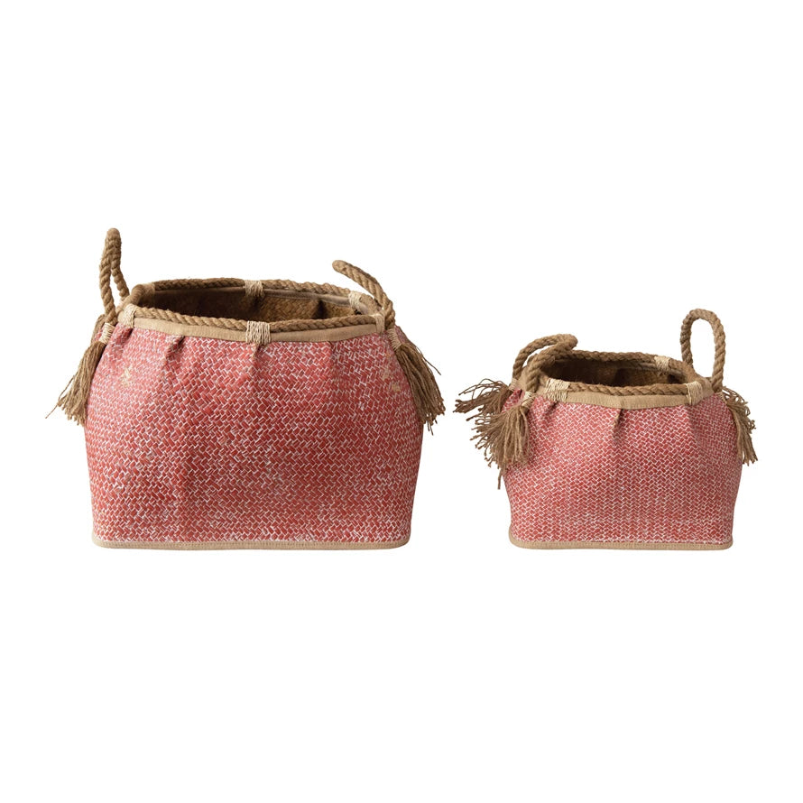 Hand-Woven Grass Baskets w/ Handles